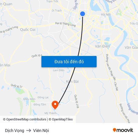 Dịch Vọng to Viên Nội map