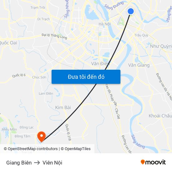 Giang Biên to Viên Nội map