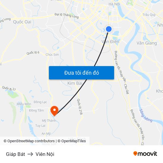 Giáp Bát to Viên Nội map