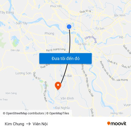 Kim Chung to Viên Nội map