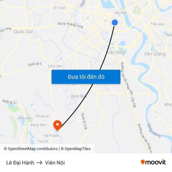 Lê Đại Hành to Viên Nội map