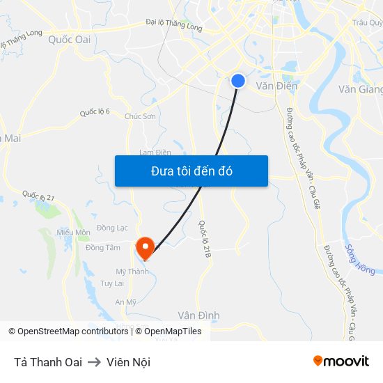 Tả Thanh Oai to Viên Nội map
