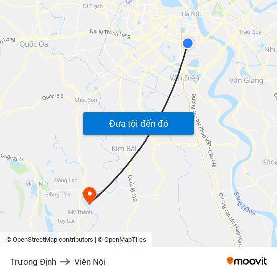 Trương Định to Viên Nội map
