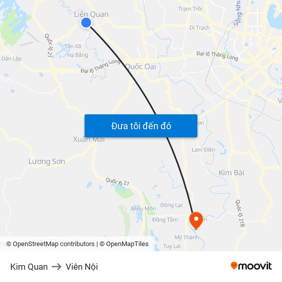 Kim Quan to Viên Nội map