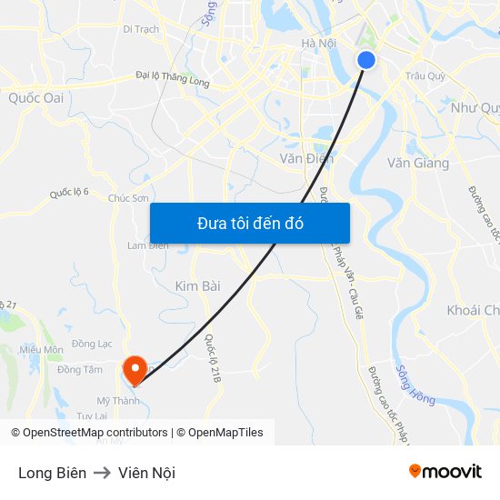 Long Biên to Viên Nội map