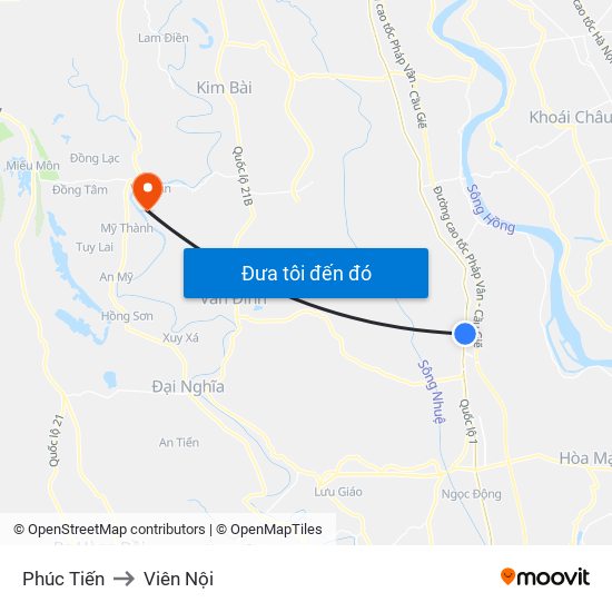 Phúc Tiến to Viên Nội map