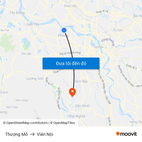 Thượng Mỗ to Viên Nội map