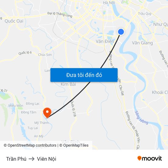 Trần Phú to Viên Nội map