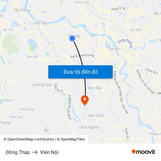 Đồng Tháp to Viên Nội map