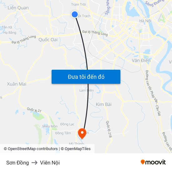 Sơn Đồng to Viên Nội map