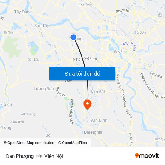 Đan Phượng to Viên Nội map