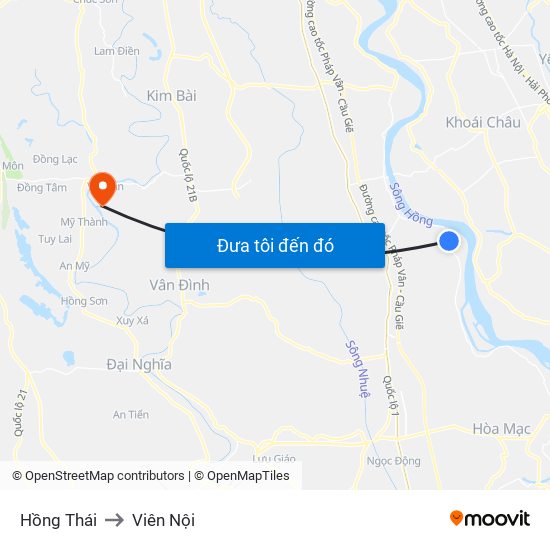 Hồng Thái to Viên Nội map