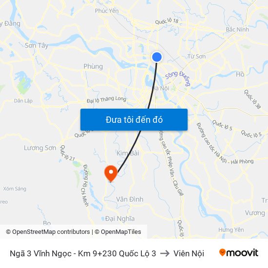 Ngã 3 Vĩnh Ngọc - Km 9+230 Quốc Lộ 3 to Viên Nội map