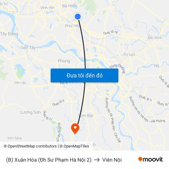 (B) Xuân Hòa (Đh Sư Phạm Hà Nội 2) to Viên Nội map