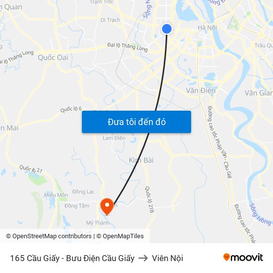 165 Cầu Giấy - Bưu Điện Cầu Giấy to Viên Nội map