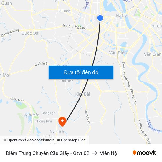 Điểm Trung Chuyển Cầu Giấy - Gtvt 02 to Viên Nội map