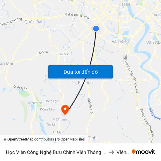 Học Viện Công Nghệ Bưu Chính Viễn Thông - Trần Phú (Hà Đông) to Viên Nội map