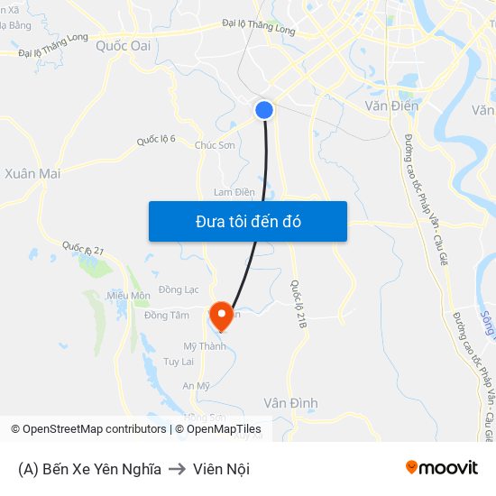 (A) Bến Xe Yên Nghĩa to Viên Nội map