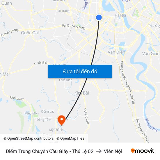 Điểm Trung Chuyển Cầu Giấy - Thủ Lệ 02 to Viên Nội map