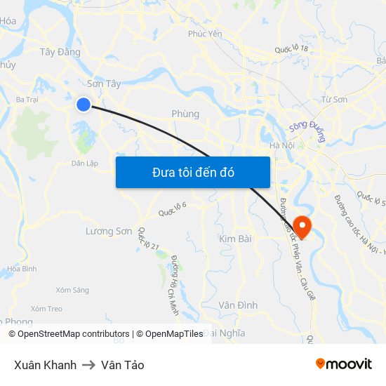 Xuân Khanh to Vân Tảo map