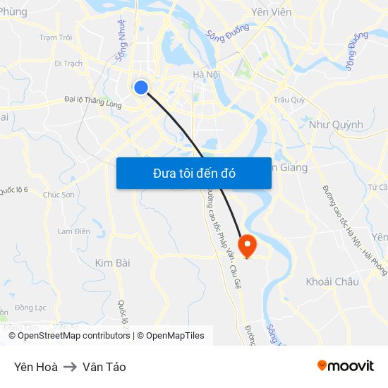 Yên Hoà to Vân Tảo map