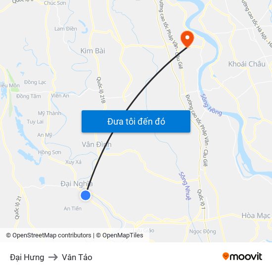 Đại Hưng to Vân Tảo map