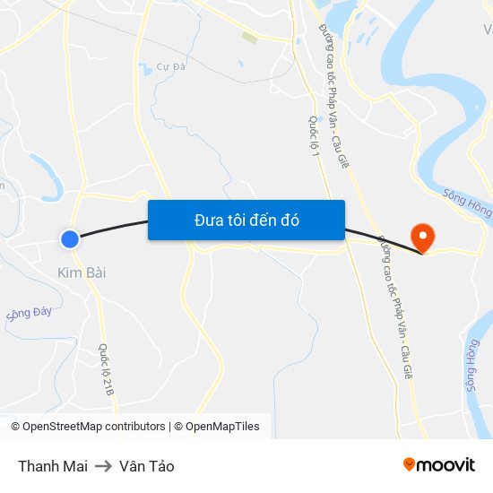 Thanh Mai to Vân Tảo map