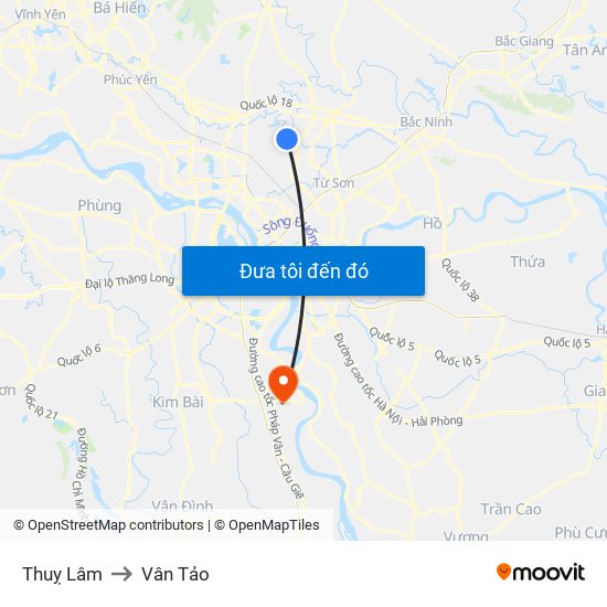 Thuỵ Lâm to Vân Tảo map