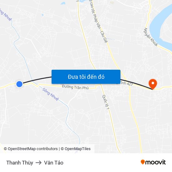 Thanh Thùy to Vân Tảo map