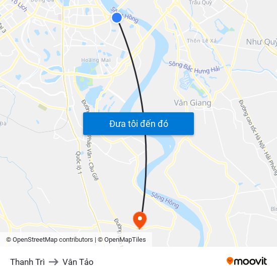 Thanh Trì to Vân Tảo map