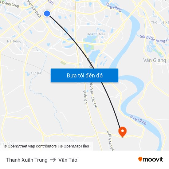 Thanh Xuân Trung to Vân Tảo map