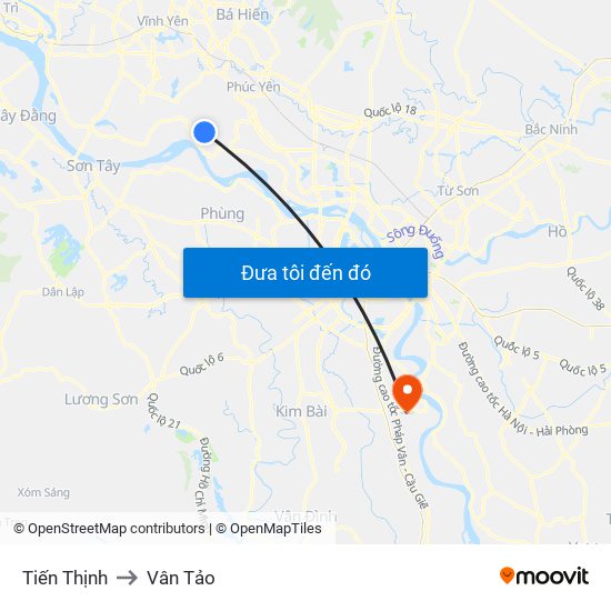 Tiến Thịnh to Vân Tảo map