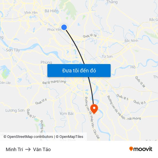 Minh Trí to Vân Tảo map