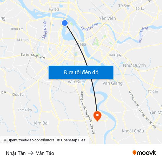 Nhật Tân to Vân Tảo map