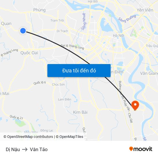 Dị Nậu to Vân Tảo map