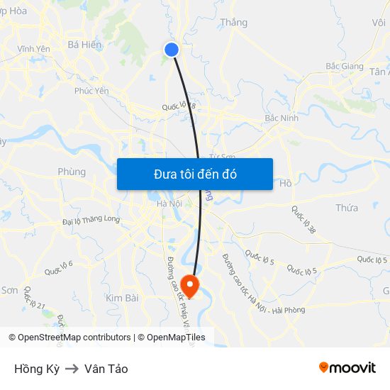 Hồng Kỳ to Vân Tảo map