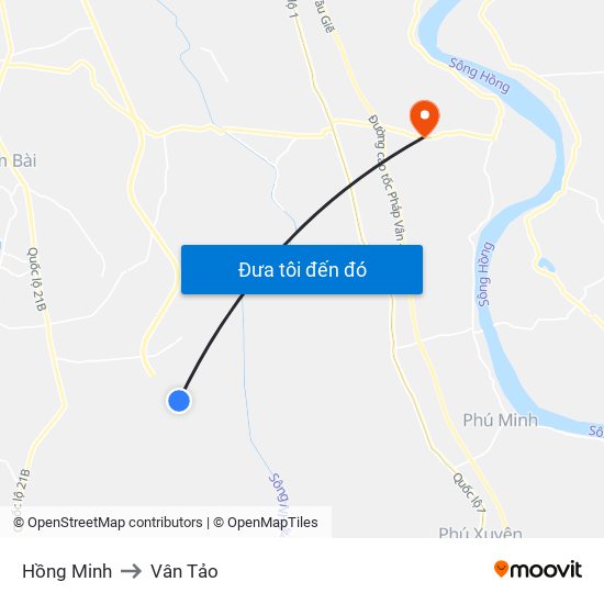 Hồng Minh to Vân Tảo map