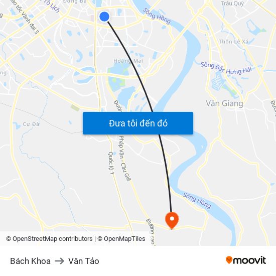 Bách Khoa to Vân Tảo map