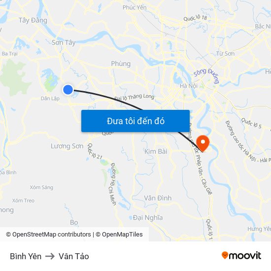 Bình Yên to Vân Tảo map