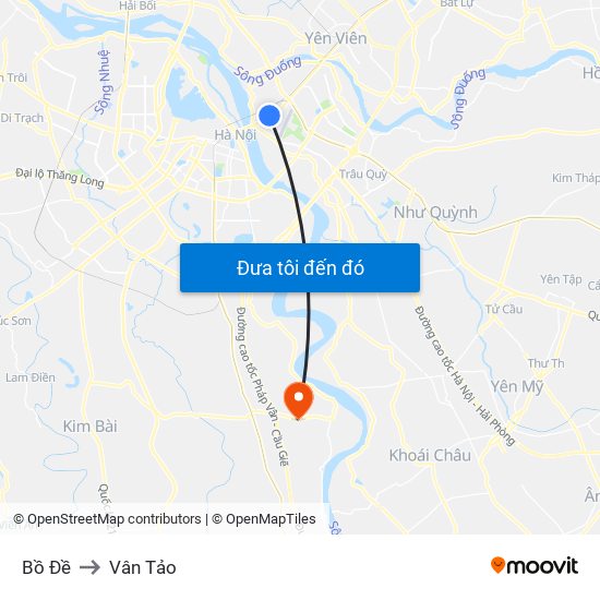 Bồ Đề to Vân Tảo map