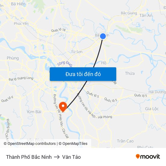 Thành Phố Bắc Ninh to Vân Tảo map