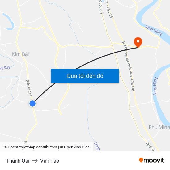 Thanh Oai to Vân Tảo map