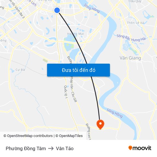 Phường Đồng Tâm to Vân Tảo map