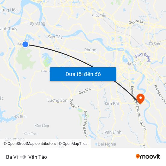 Ba Vì to Vân Tảo map