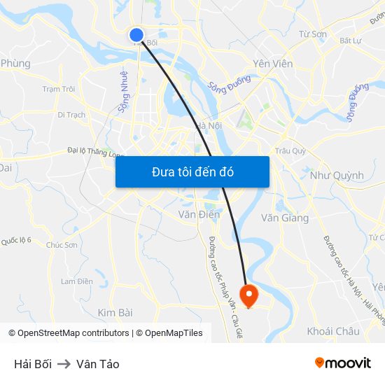 Hải Bối to Vân Tảo map