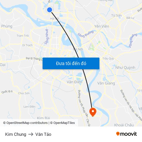 Kim Chung to Vân Tảo map