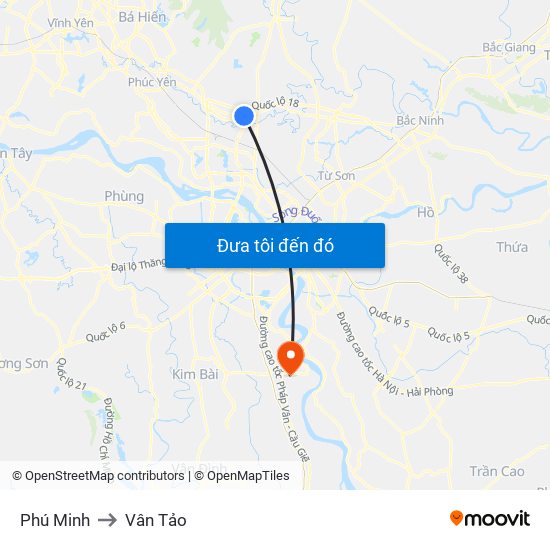 Phú Minh to Vân Tảo map