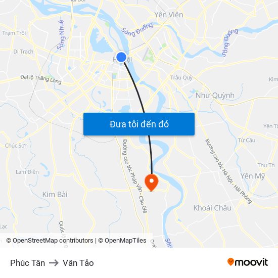 Phúc Tân to Vân Tảo map