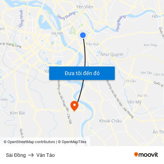 Sài Đồng to Vân Tảo map