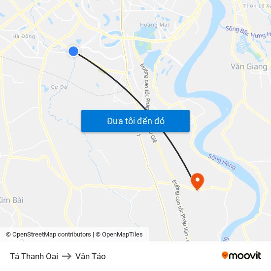 Tả Thanh Oai to Vân Tảo map